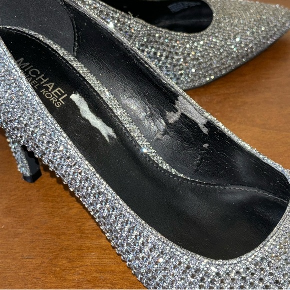 Size 7.5 Michael Kors Silver Alina Flex Crystal Embellishment Pumps, Rhinestone - Picture 15 of 17